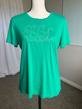 Lauren Ralph Lauren Green Eyelet Embroidered Logo T-Shirt Women’s Medium